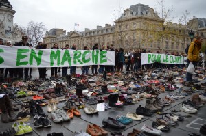 FRANCE, Paris : The Place de la Republique is covered in pairs of shoes on November 29, 2015 in downtown Paris, as part of a symbolic and peaceful rally called by the NGO Avaaz Paris sets off for climate within the UN conference on climate change COP21, as an attempt to get round the French authorities' ban on public gatherings. Paris has extended a ban on public gatherings introduced after the terror attacks in the French capital until November 30, the start of UN climate talks, where some 150 leaders will be tasked with reaching the first truly universal climate pact. - CITIZENSIDE/ALPHA CIT